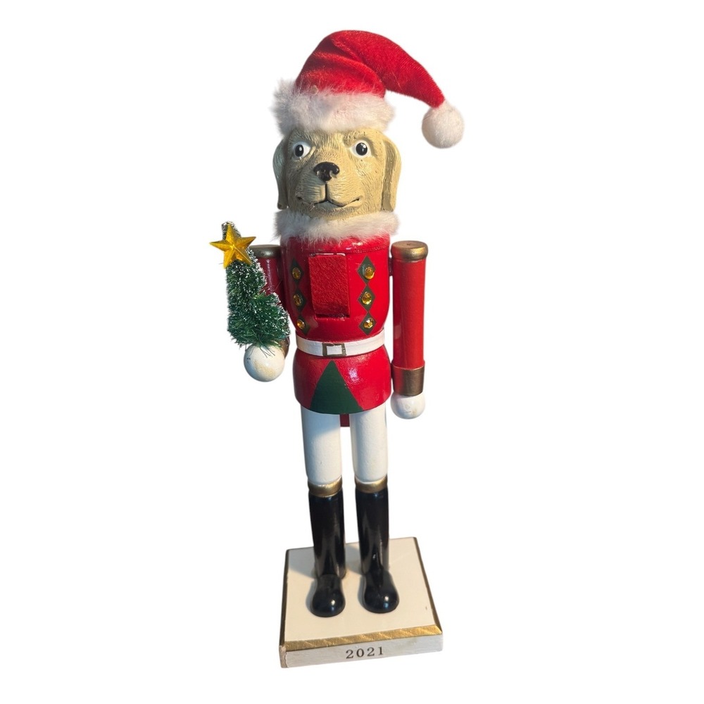 Christmas Wooden Nutcracker Labrador Retriever Santa Hat 14"